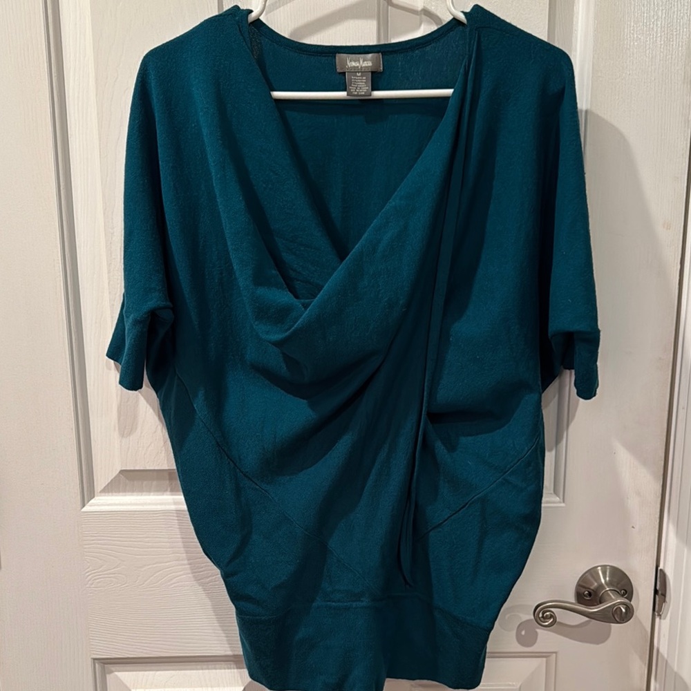 Neiman Marcus Blue Asymmetrical Dolman Sleeve Blouse